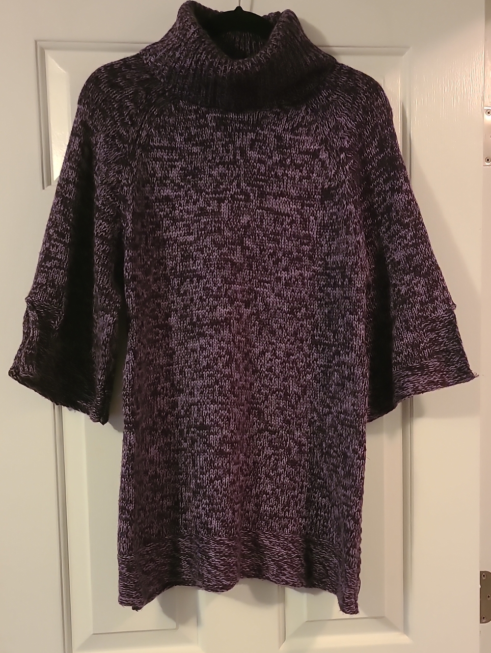 Vintage Susie Purple Marled Turtleneck Tunic Sweater Side Button Detail Medium